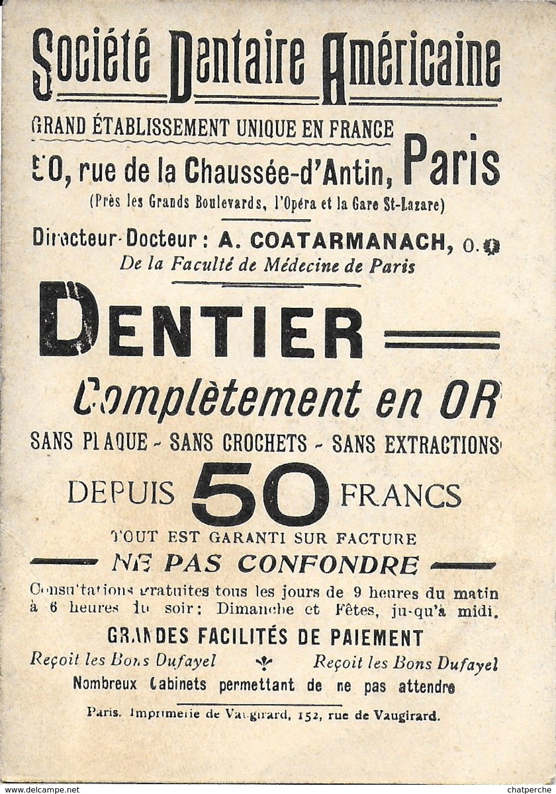 CHROMO IMAGE  PUBLICITE ODONTOLOGIE PUBLICITE SOCIETE DENTAIRE AMERICAINE PARIS  ARTISTE CAVALIERI - Autres & Non Classés