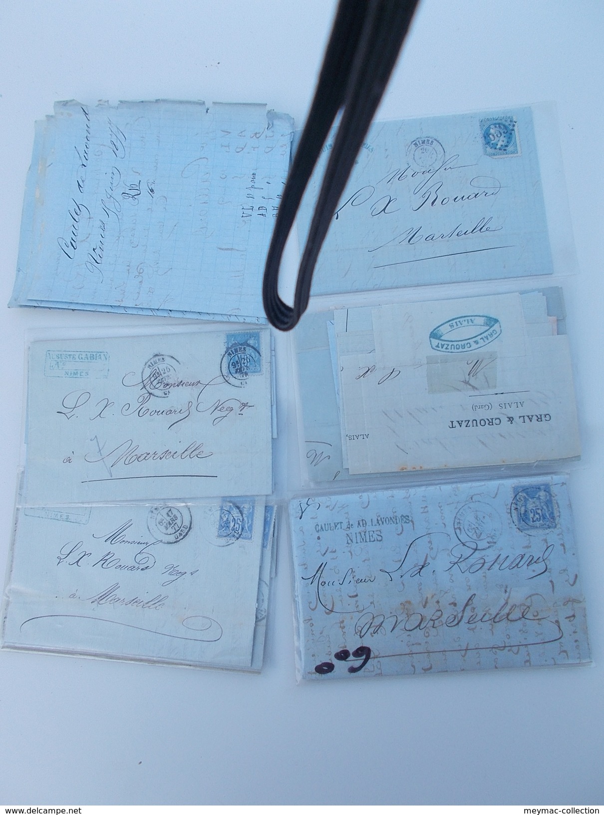 BON LOT PAPIERS SAVONNERIE LX ROUARD MARSEILLE FIN XIXe Lettres Tp Sage 1877 Nimes  Montauban Contrefaçon Savon L'ancre - Chemist's (drugstore) & Perfumery