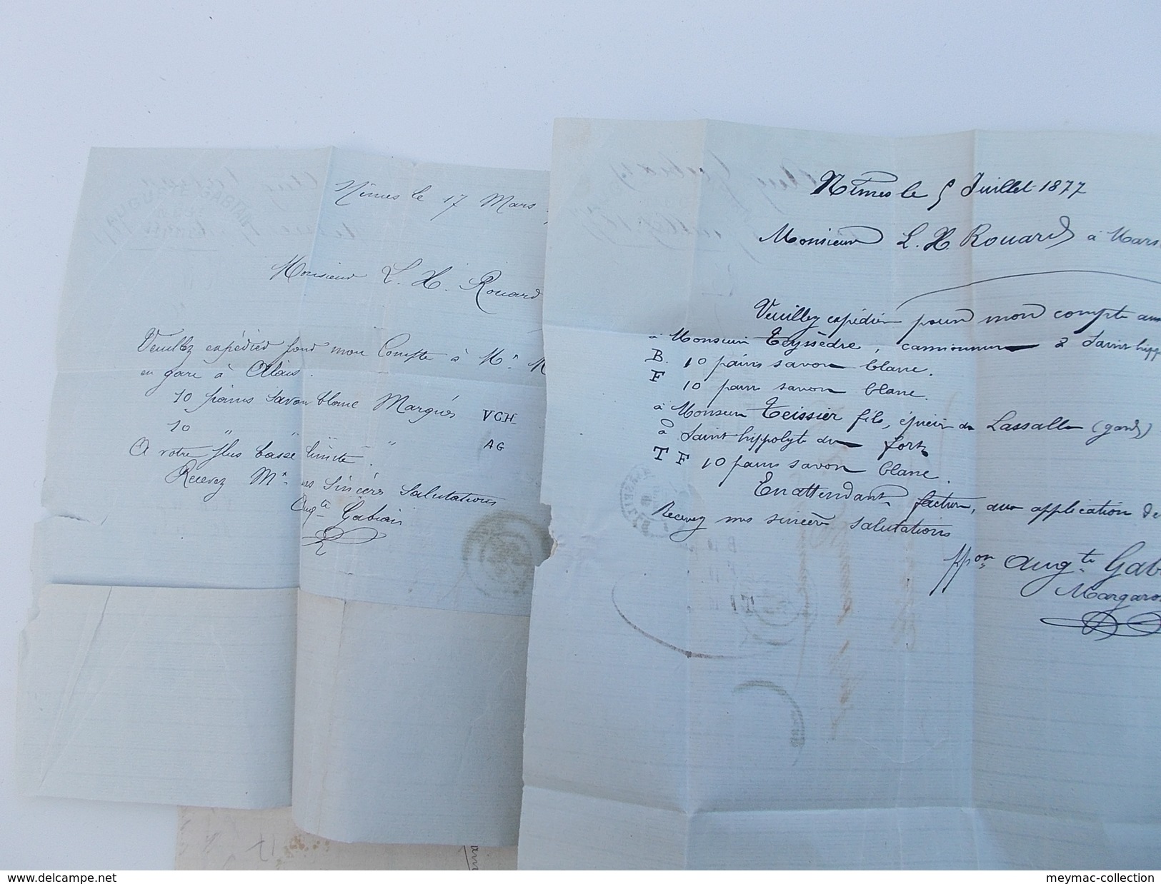 BON LOT PAPIERS SAVONNERIE LX ROUARD MARSEILLE FIN XIXe lettres tp sage 1877 nimes  montauban contrefaçon savon l'ancre