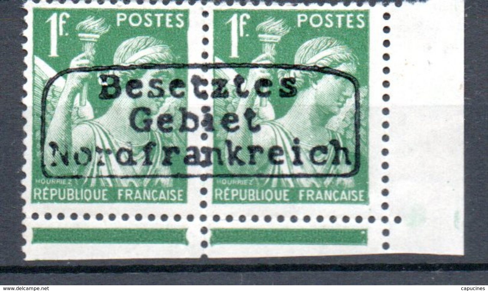 TIMBRES DE GUERRE -   Type "Iris 1F": Fausse Surcharge  "Bestztes Gebiet Nordfrankreich" De Dunkerque - 2. Weltkrieg