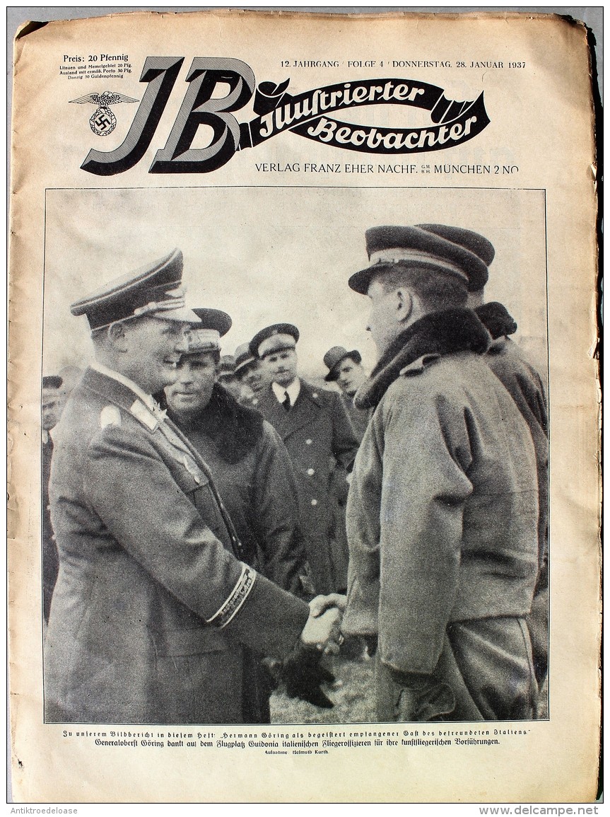 Illustrierter Beobachter 1937 Nr.4 Generaloberst Göring Dankt Italienischen Fliegeroffizieren - German