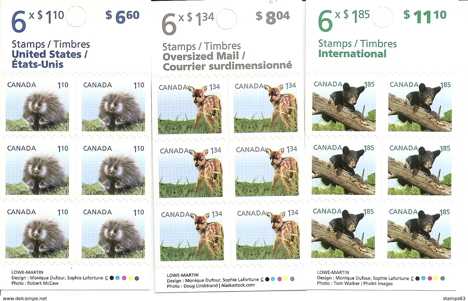 CANADA, 2013, Booklet 525/527, Baby Wildlife: Hedgehog, Dear Fawn, Black Bear - Volledige Boekjes