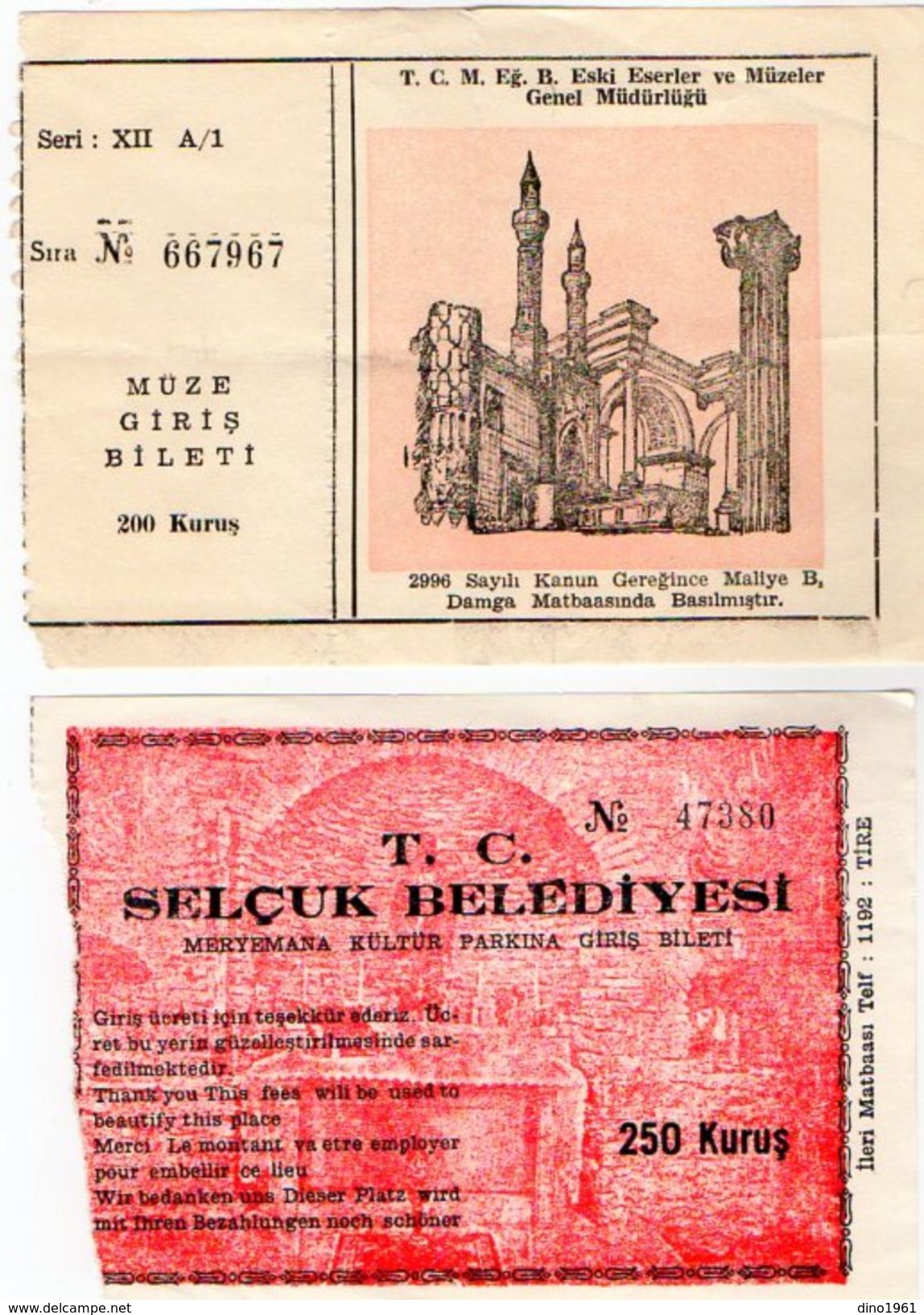 VP11.094 - TURQUIE - Ticket D'entrée X 2 - Tickets - Vouchers