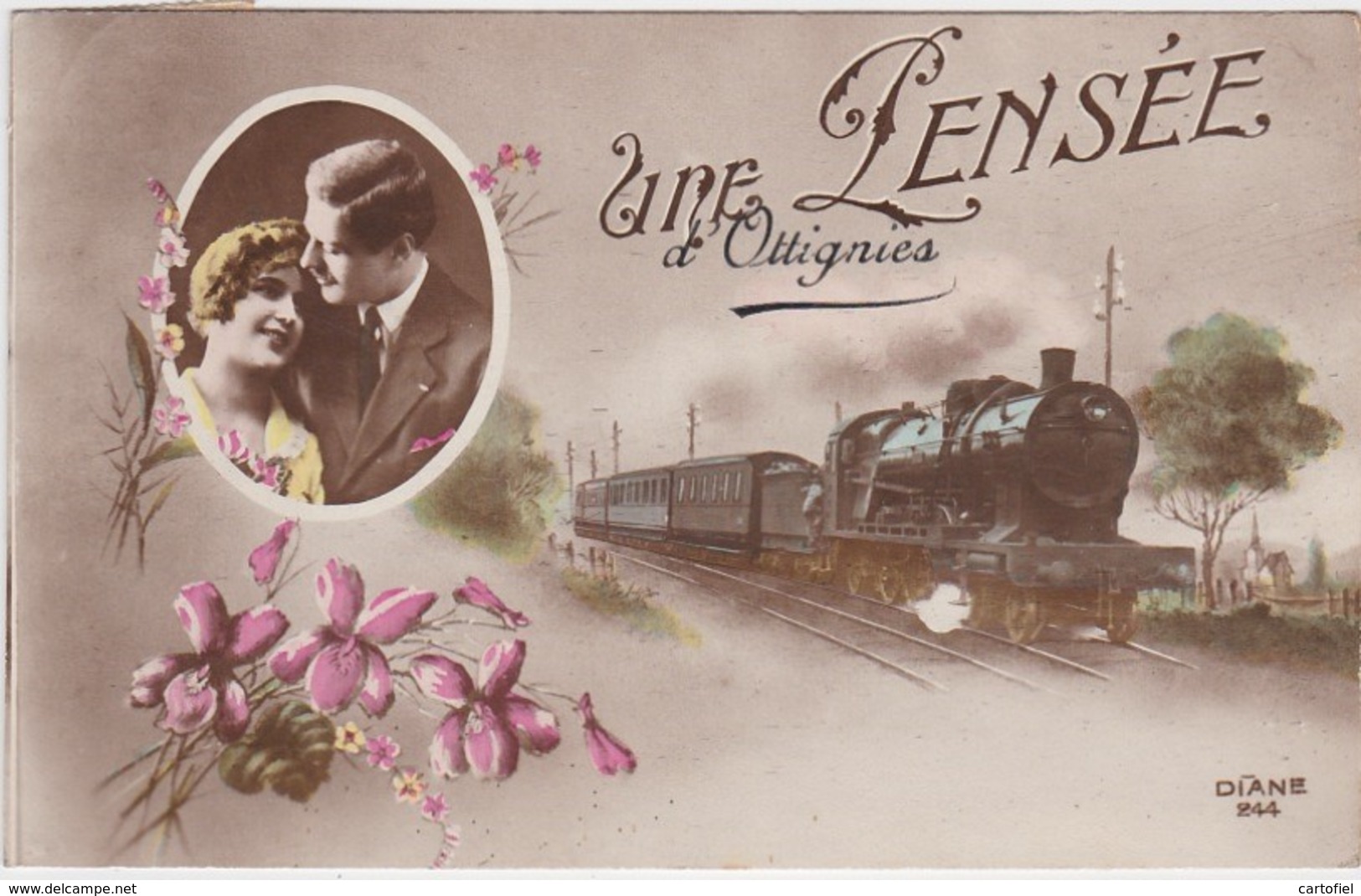 OTTIGNIES-UNE PENSEE DE-TRAIN-A VAPEUR-CARTE ENVOYEE-1920-VOYEZ LES 2 SCANS - Ottignies-Louvain-la-Neuve