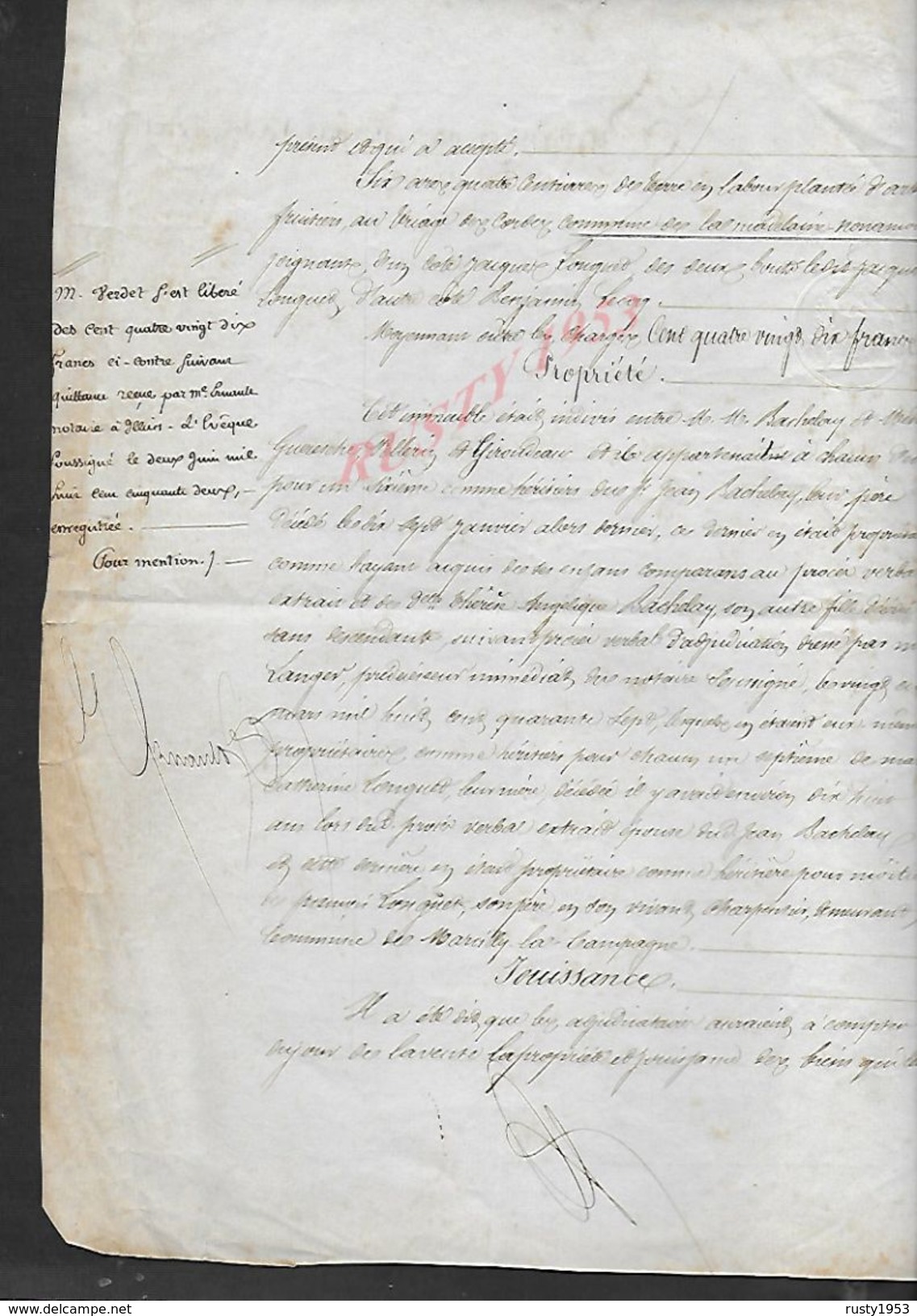 LA MADELEINE DE MONANCOURT 1852 ACTE VENTE DE TERRE BACHELAY À VERDET 4 PAGES : - Manuscripts