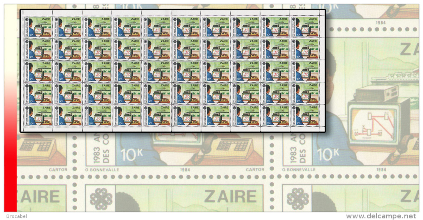 Zaire 1224** 10K  Télécommunication - Feuille/ Sheet De 50  MNH - Nuevos