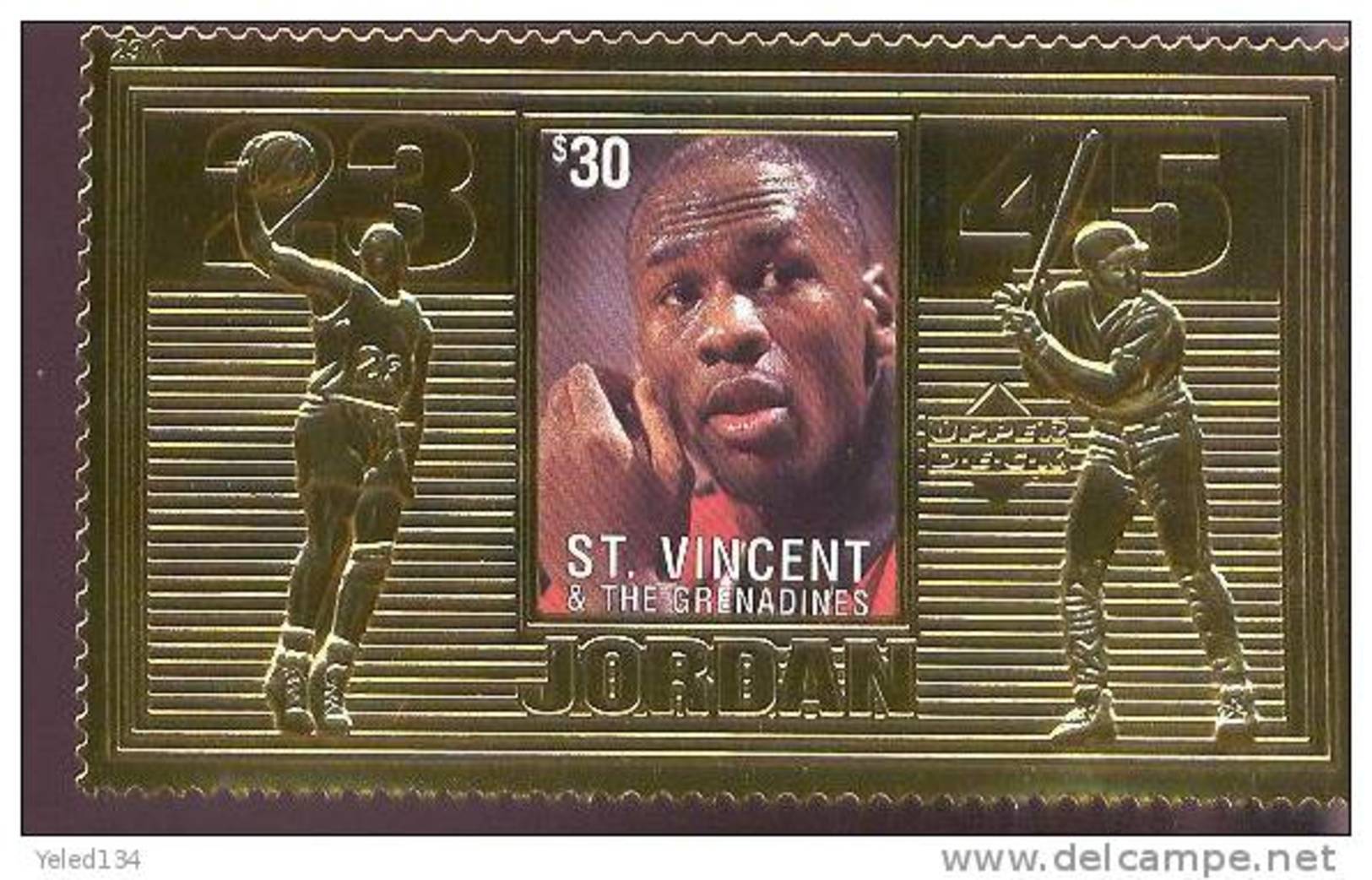 ST.VINCENT  2268 D  GOLD ; SPECIAL ; MINT NEVER HINGED GOLD SHEETLET OF BASKETBALL  # 03 JORDAN ( - Pallacanestro