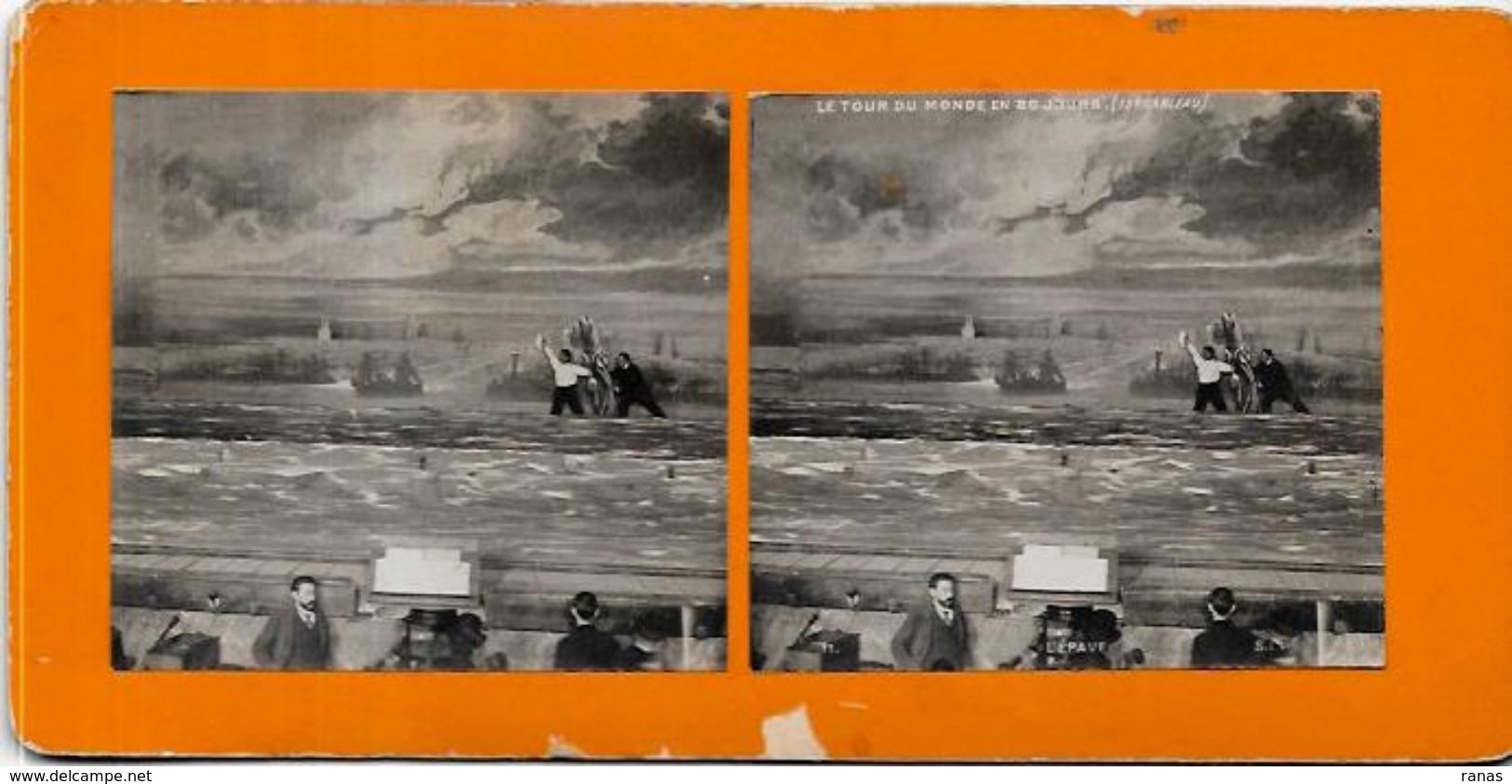 Photo Ancienne Stéréo 9 X 17,7 Jules VERNE Le Tour Du Monde En 80 Jours - Stereoscopic