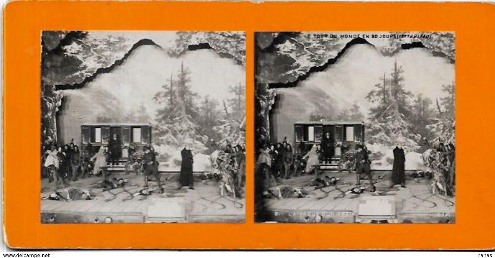 Photo Ancienne Stéréo 9 X 17,7 Jules VERNE Le Tour Du Monde En 80 Jours - Stereoscopic