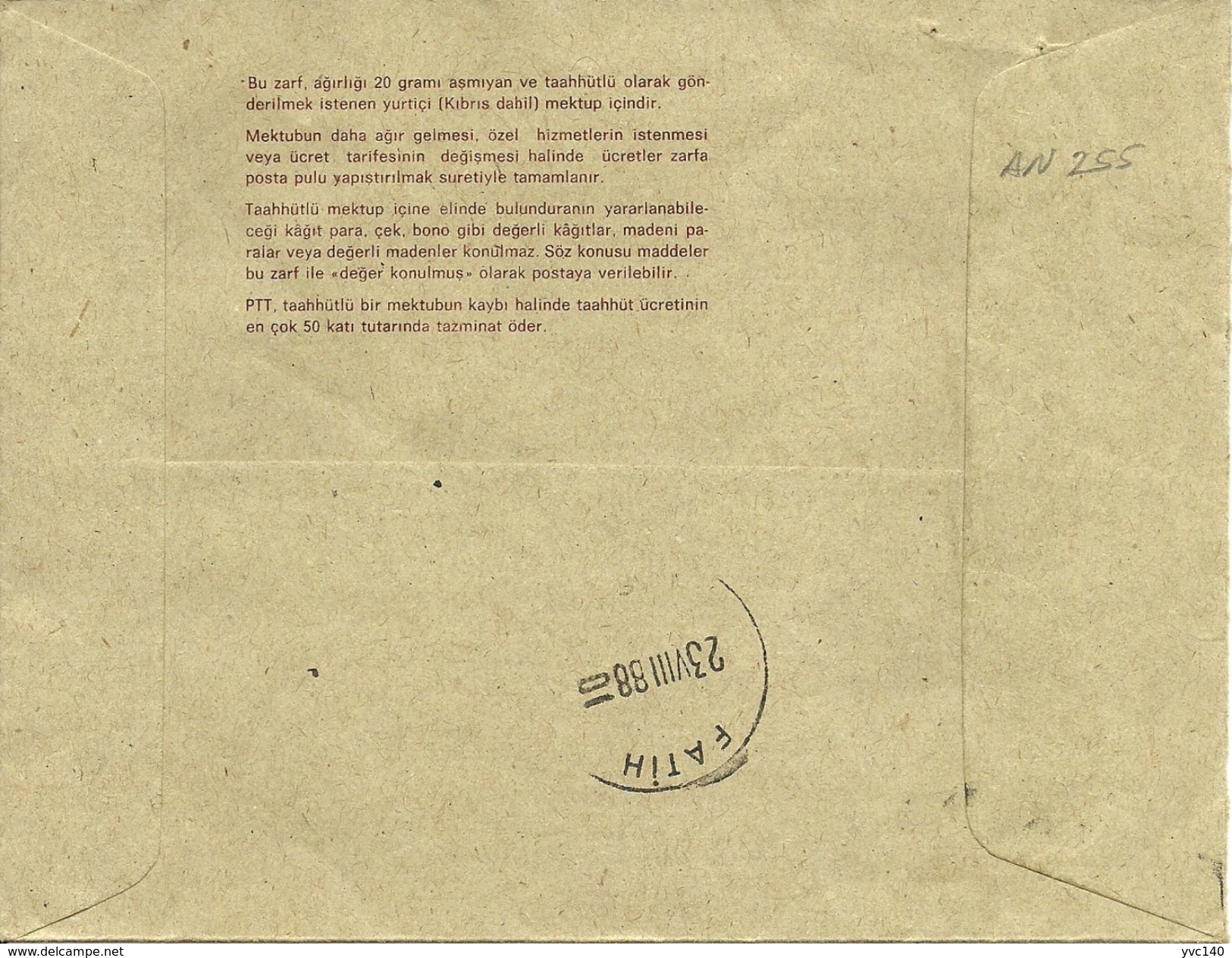 Turkey; 1983 Postal Stationery For Registered Mail - Postwaardestukken