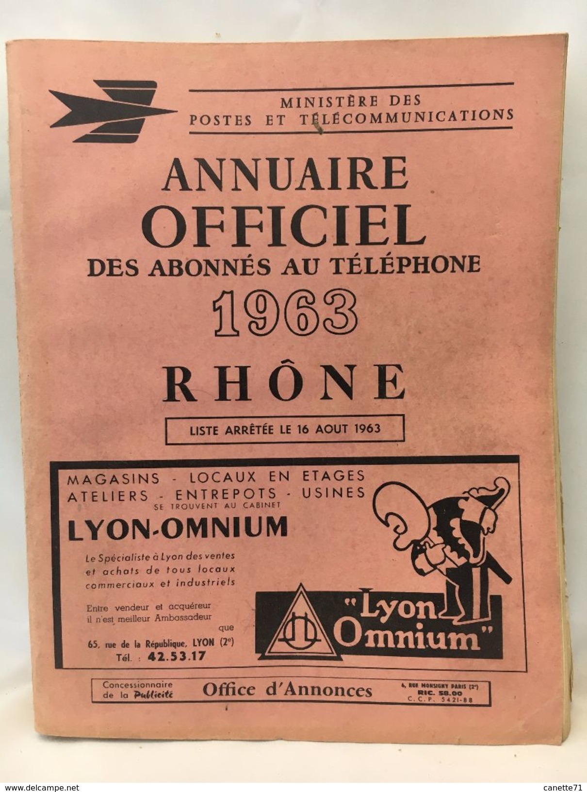 Annuaire Téléphonique Officiel Des Abonnés Au Téléphone - Rhône - 1963 - Annuaires Téléphoniques