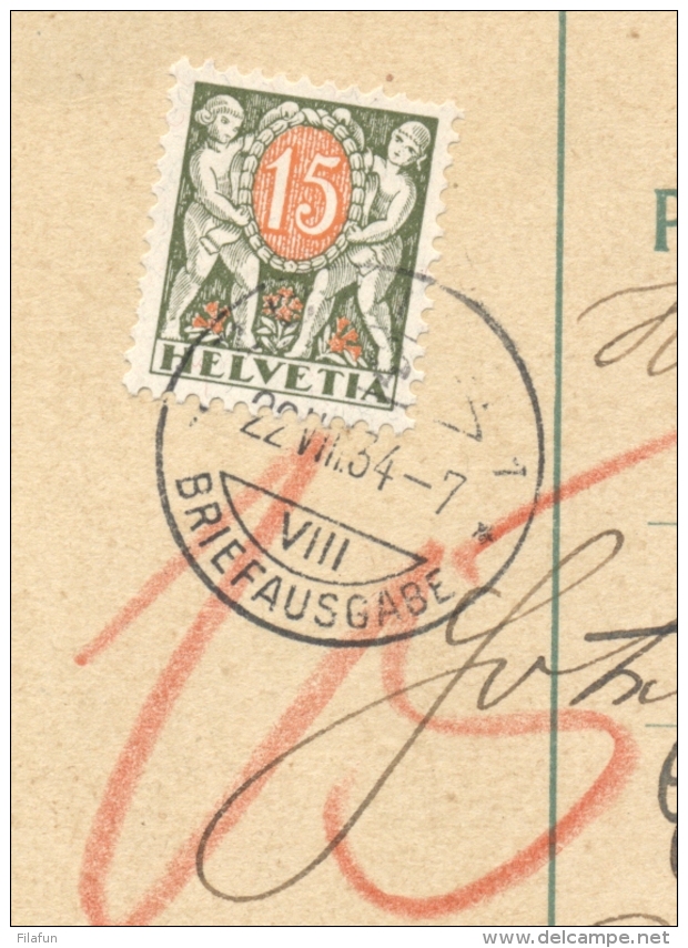 Schweiz - 1934 - 15 Cent Portomarke On Postkarte From Ilmenau / Deutsches Reich - Strafportzegels