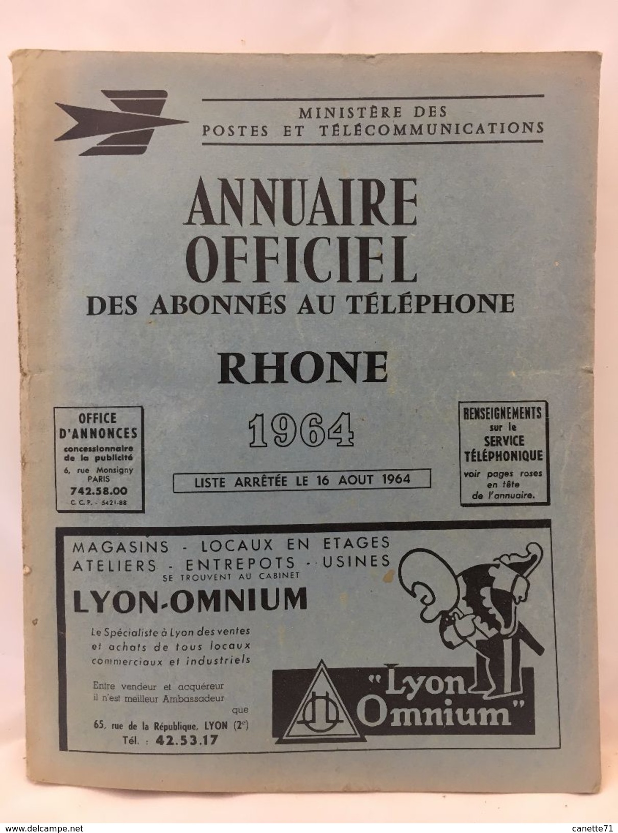 Annuaire Téléphonique Officiel Des Abonnés Au Téléphone - Rhône - 1964 - Telefonbücher
