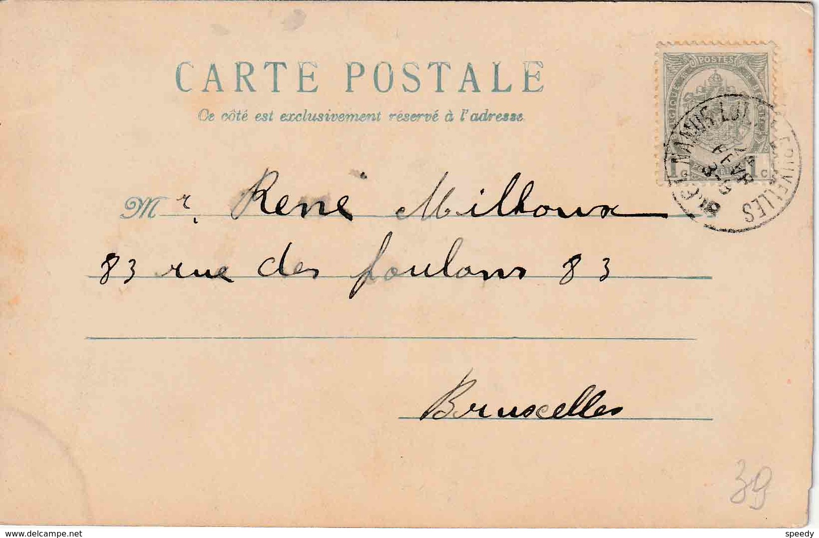 BELGIË : AMBULANT / TREINPOST / BAHNPOST " NAMUR-LUTTRE-BRUXELLES / 24 FEVR 3-9 1908" - Ambulante Stempels