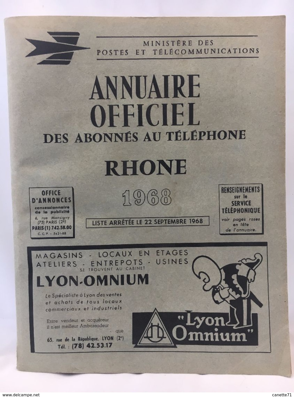 Annuaire Téléphonique Officiel Des Abonnés Au Téléphone - Rhône - 1968 - Telefonbücher