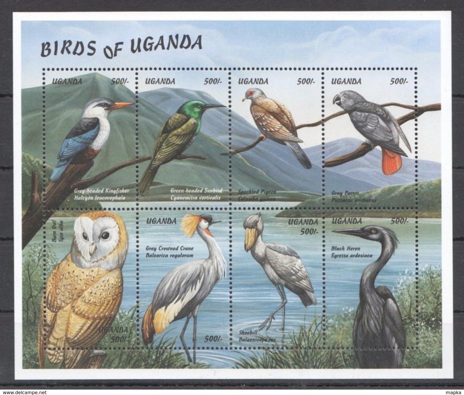 L447 UGANDA FAUNA BIRDS OF UGANDA 1KB MNH - Sonstige & Ohne Zuordnung