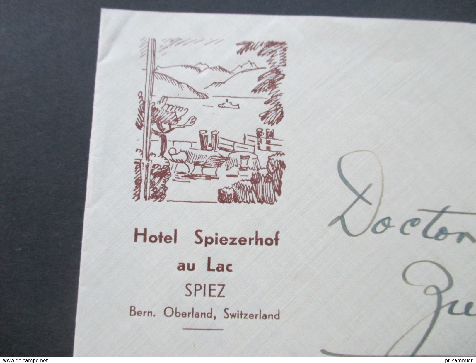 Schweiz 1938 Nr. 321 EF Spiez - Zürich. Umschlag: Hotel Spiezerhof Au Lac. Berner Oberland. Seeterrasse - Cartas & Documentos