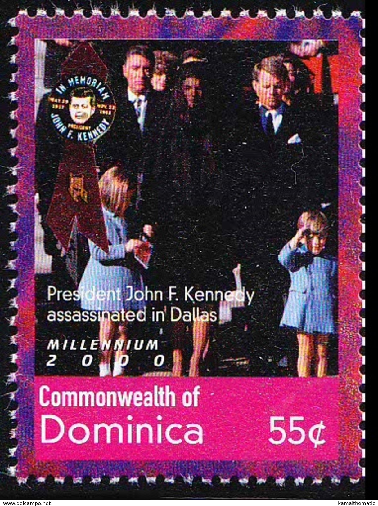 John F Kennedy USA Assassinated In Dallas, Dominica 2000 MNH  Millennium - Kennedy (John F.)