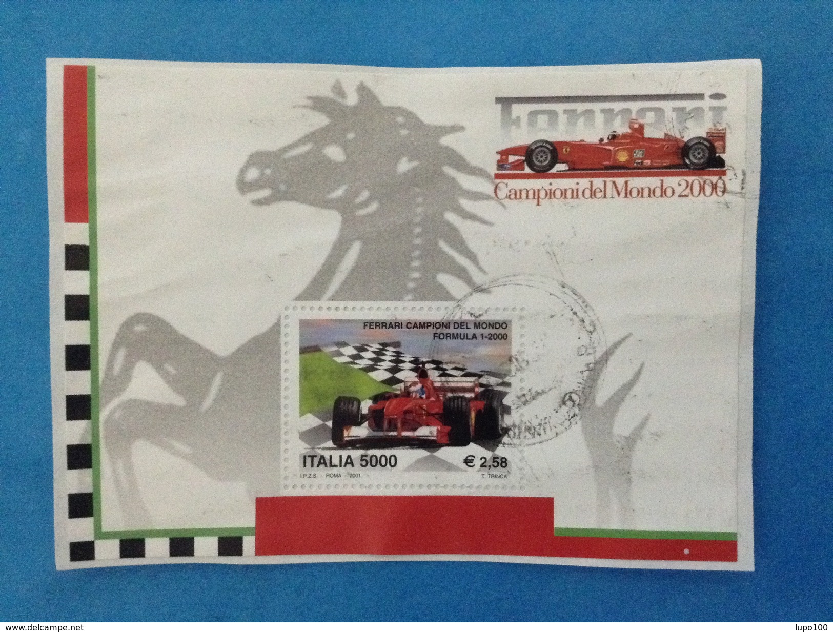 2001 ITALIA FOGLIETTO USATO SOUVENIR SHEET USED - FERARRI 2000 CAMPIONI DEL MONDO FORMULA 1 - Blocks & Sheetlets