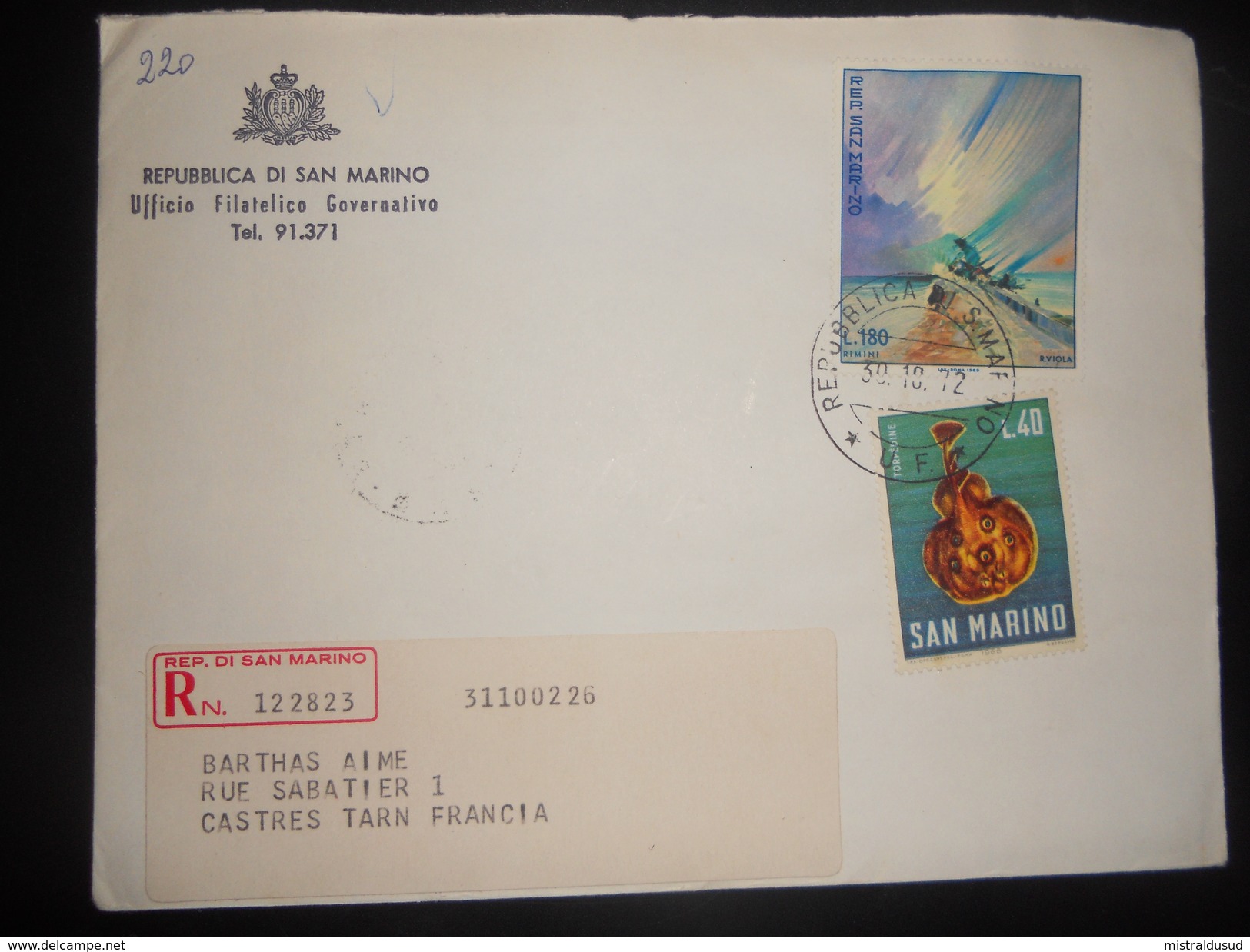 Saint Marin , Lettre Recommande De 1972 Pour Castres - Lettres & Documents