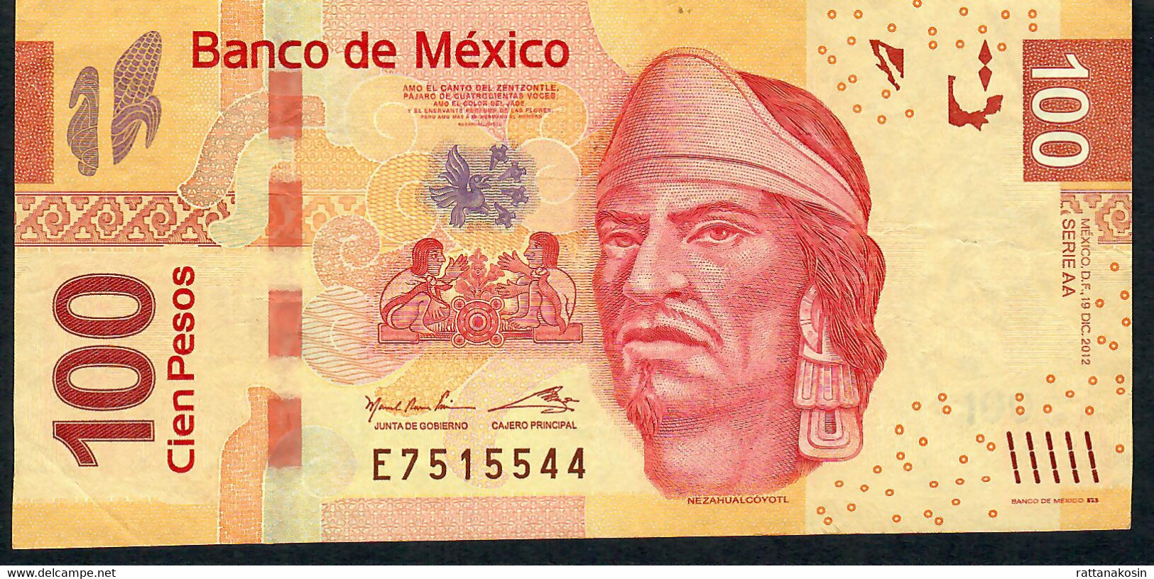 Mexico P124h 100 Pesos 19.12.2012 AA.       VF Folds - Mexique