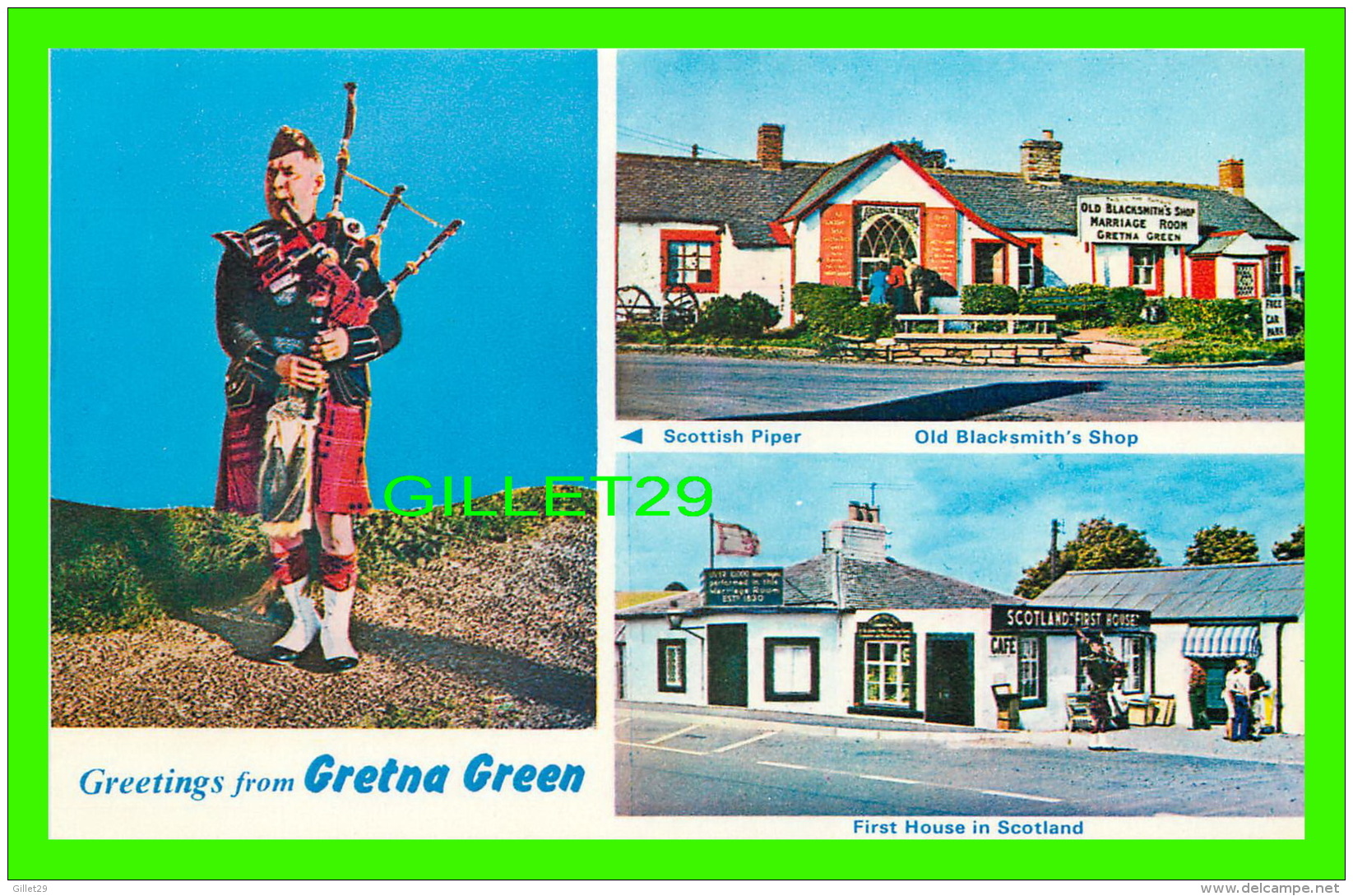 GRETNA GREEN, SCOTLAND - 3 MULTIVIEWS -  PIPER, OLD BLACKSMITH'S SHOP, FIRST HOUSE -M &amp; L NATIONAL SERIES - - Dumfriesshire
