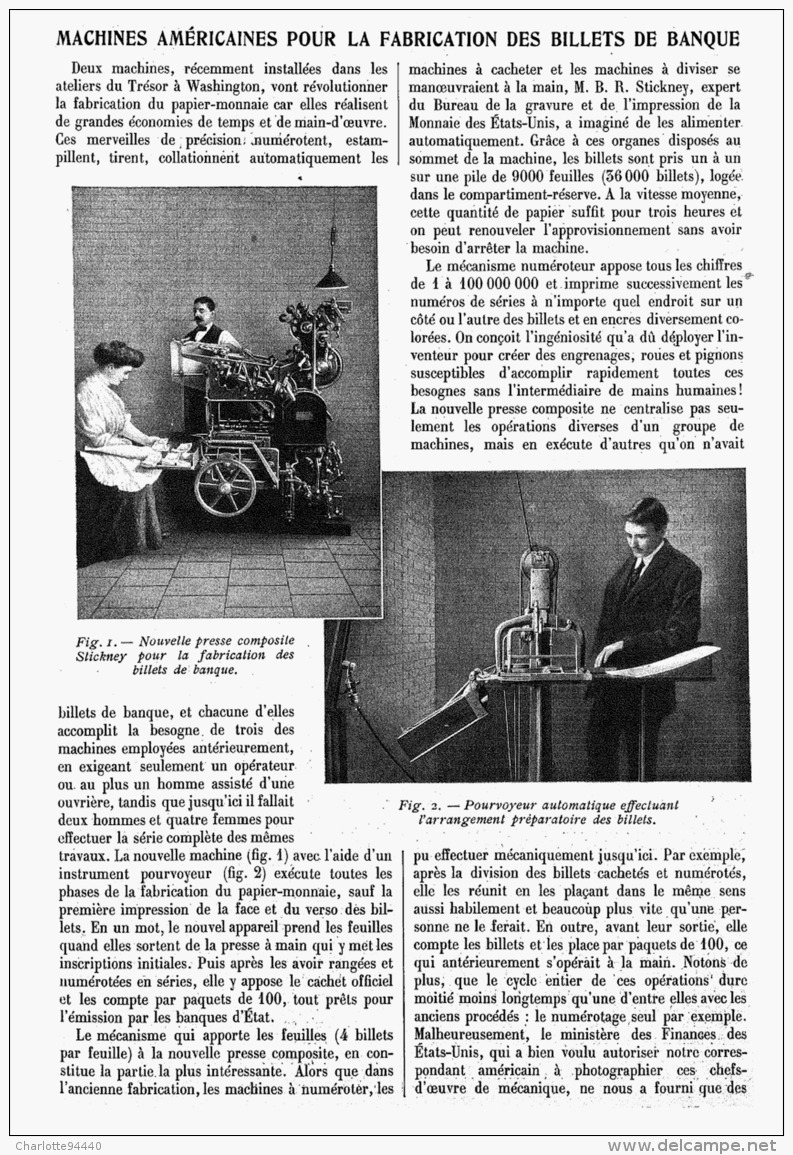 MACHINES AMERICAINES POUR LA FABRICATION DES BILLETS De BANQUE  1910 - Other & Unclassified