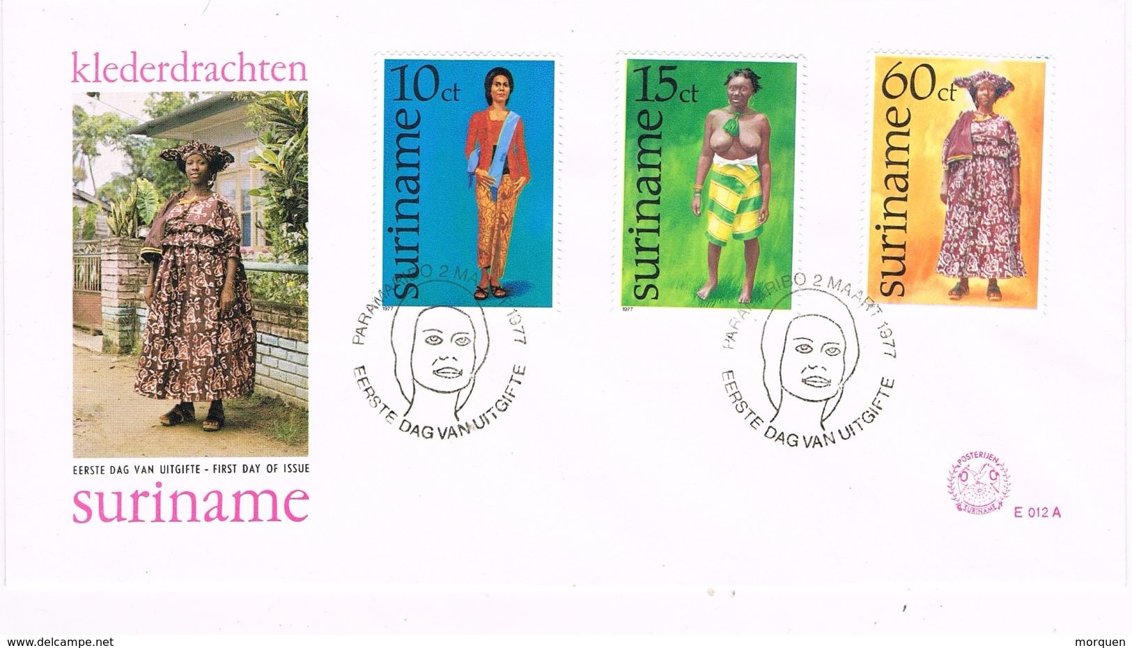 24522. Carta F.D.C. SURINAME 1977. Paramaibo, Etnicas, Trajes Tipicos - Otros & Sin Clasificación