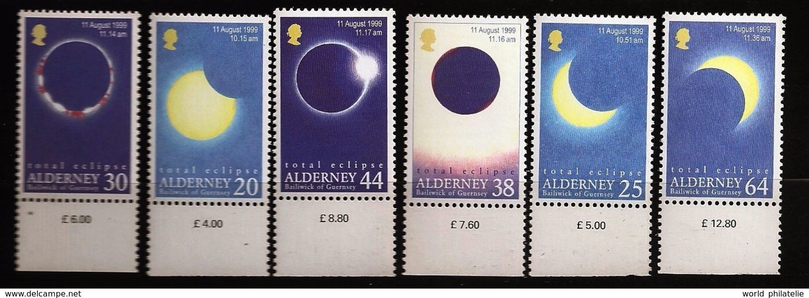 Aurigny Alderney 1999 N° 132 / 7 ** Astronomie, Eclipse Lunaire Totale, Lune, Soleil, Lumière, Terre, Météo, Télescope - Alderney