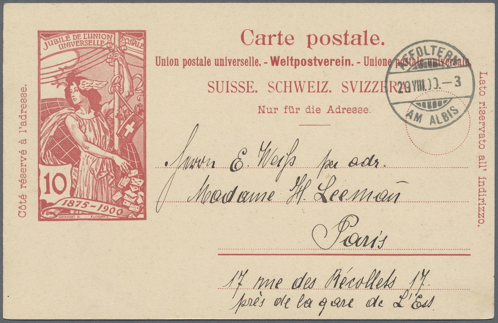 Br/GA Schweiz: 1900, UPU-Ausgabe 5 C. Grün Und 10 C. Rot Bestand Von Ca. 290 Briefen, Ca. 40 Ansichtskarte - Ungebraucht