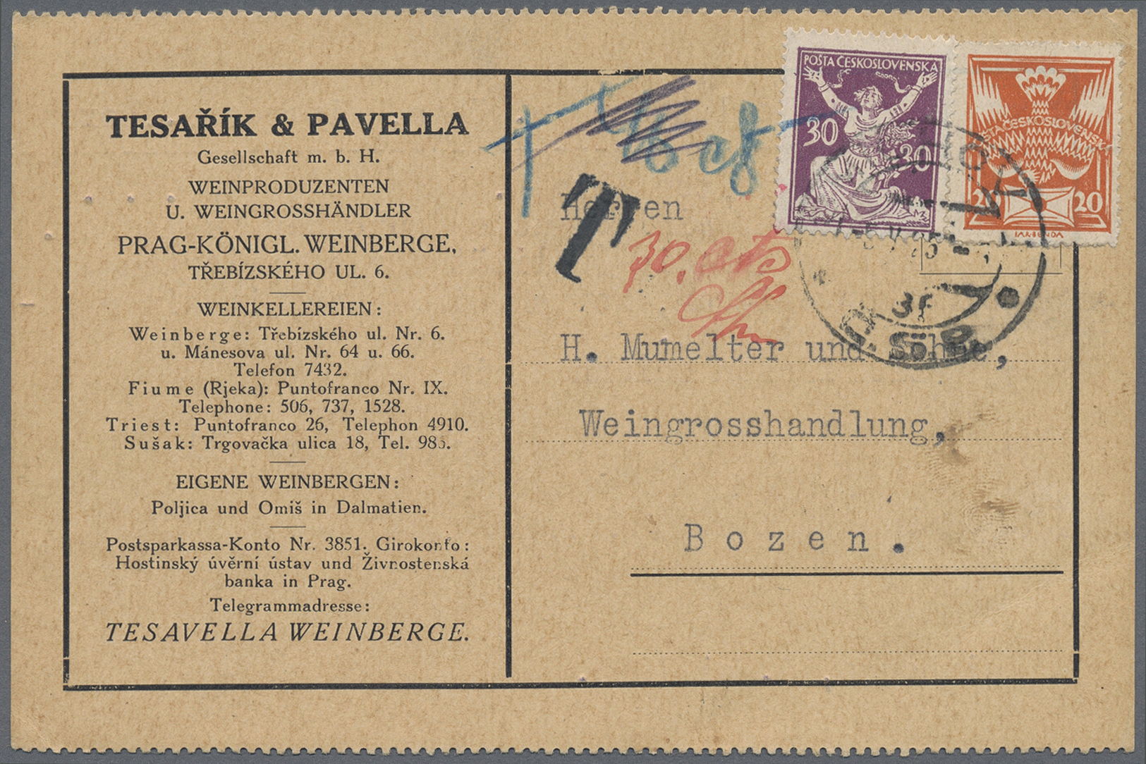 Br/GA Tschechoslowakei: 1919/1938 (ca.), Bestand von über 400 Briefen und Ganzsachen beginnend mit Hradsch
