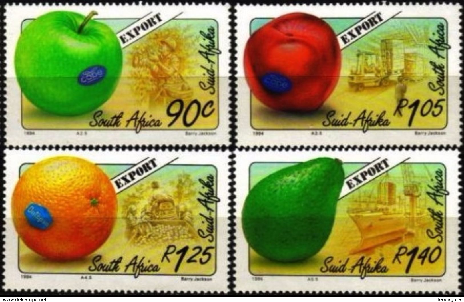 SOUTH AFRICA #874-7     EXPORT FRUITS - APPLES - ORANGE - AVOCATO -  1994   4v - Mint - Unused Stamps