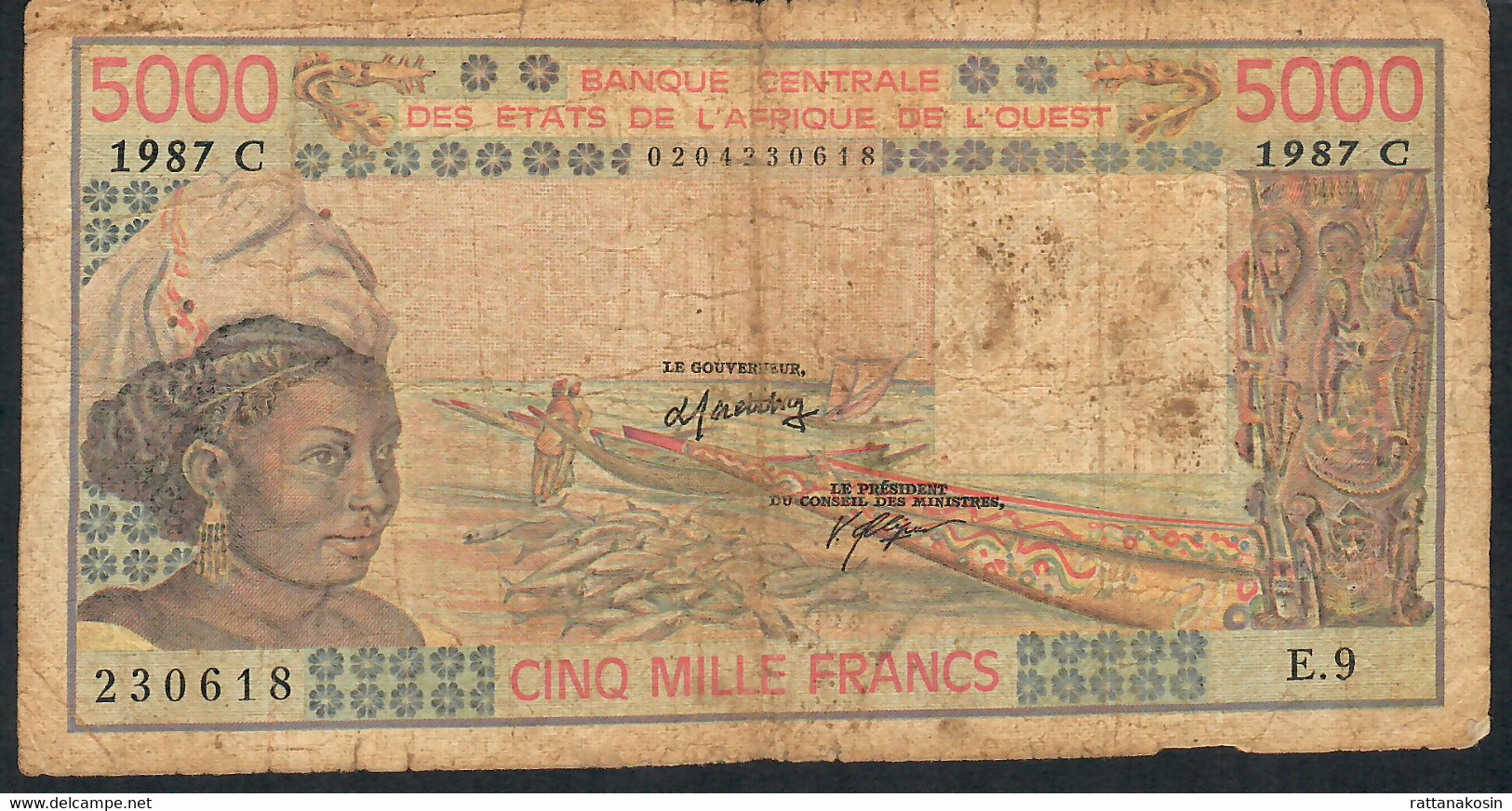 W.A.S. BURKINA FASO  P308Cj  5000 Francs 1987  Fine - West-Afrikaanse Staten