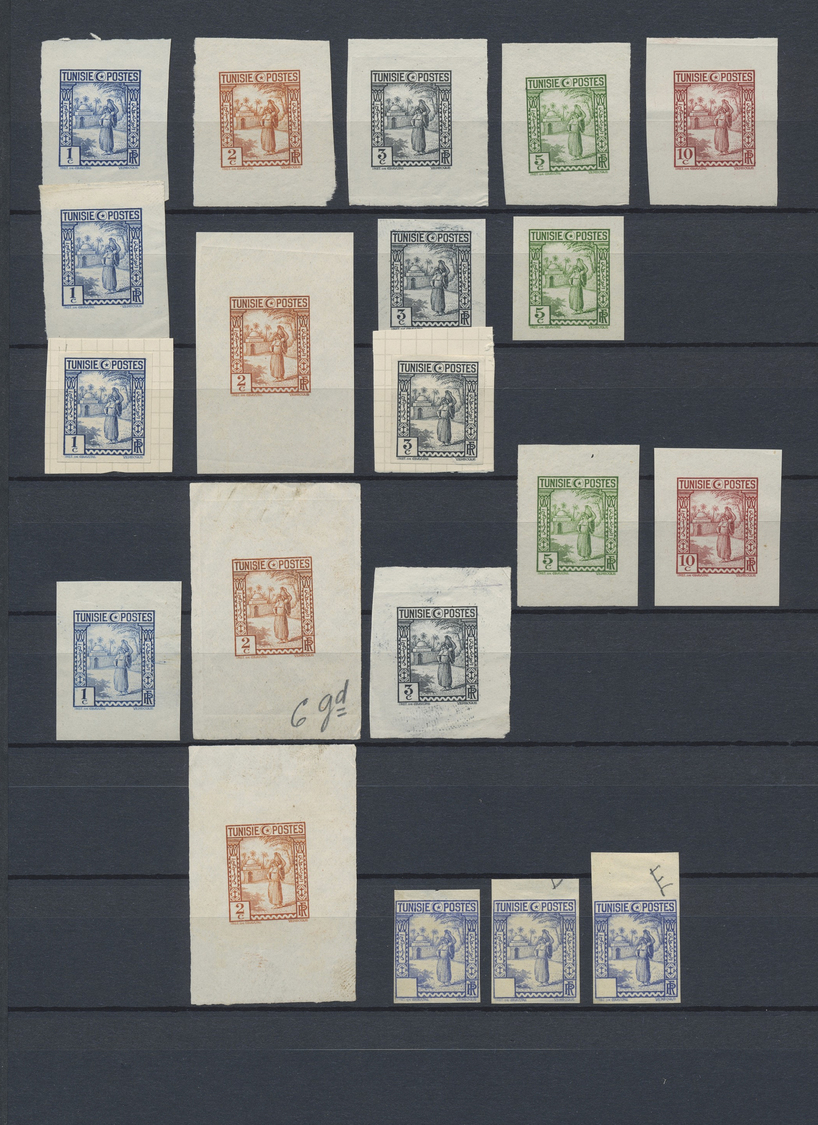 (*) Tunesien: 1900-1940, 190 imperf proofs and die proofs, four very scarce early issues proofs 1900-26