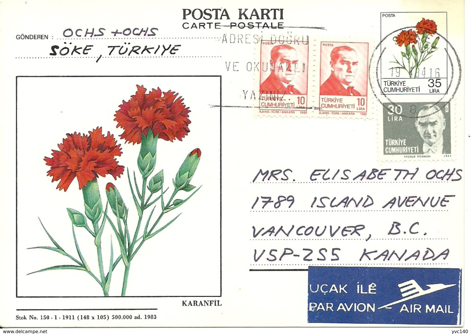 Turkey ; 1983 Postal Stationery - Enteros Postales