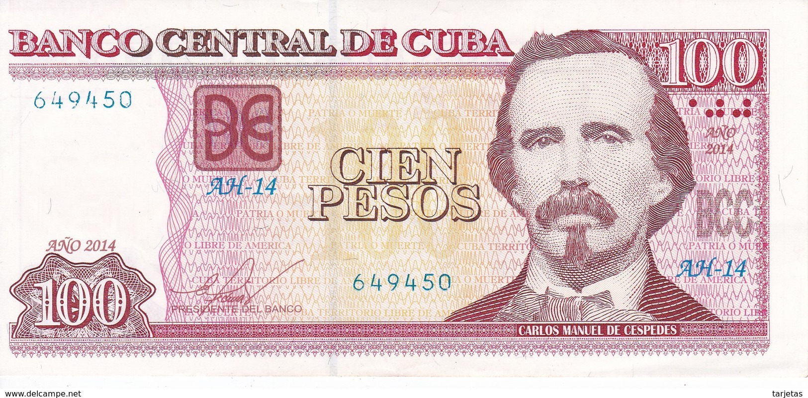 BILLETE DE CUBA DE 100 PESOS DEL AÑO 2014 DE CARLOS MANUEL DE CESPEDES EN CALIDAD EBC (XF) (BANKNOTE) - Cuba