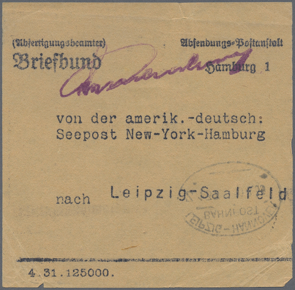 Br Deutsche Schiffspost Im Ausland - Seepost: 1934/1935, 10 "Streckenbrief-Verbinde-Zettel" Der Strecke - Autres & Non Classés