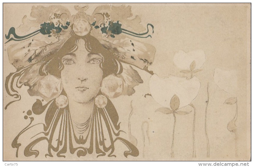 Illustrateurs - Portrait Femme - Art Nouveau - Avant 1900