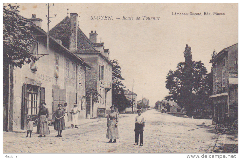 Saint Oyen - Route De Tournus (animation, Café "DUBUC" - Circulé 1917, Sous Enveloppe - Autres & Non Classés