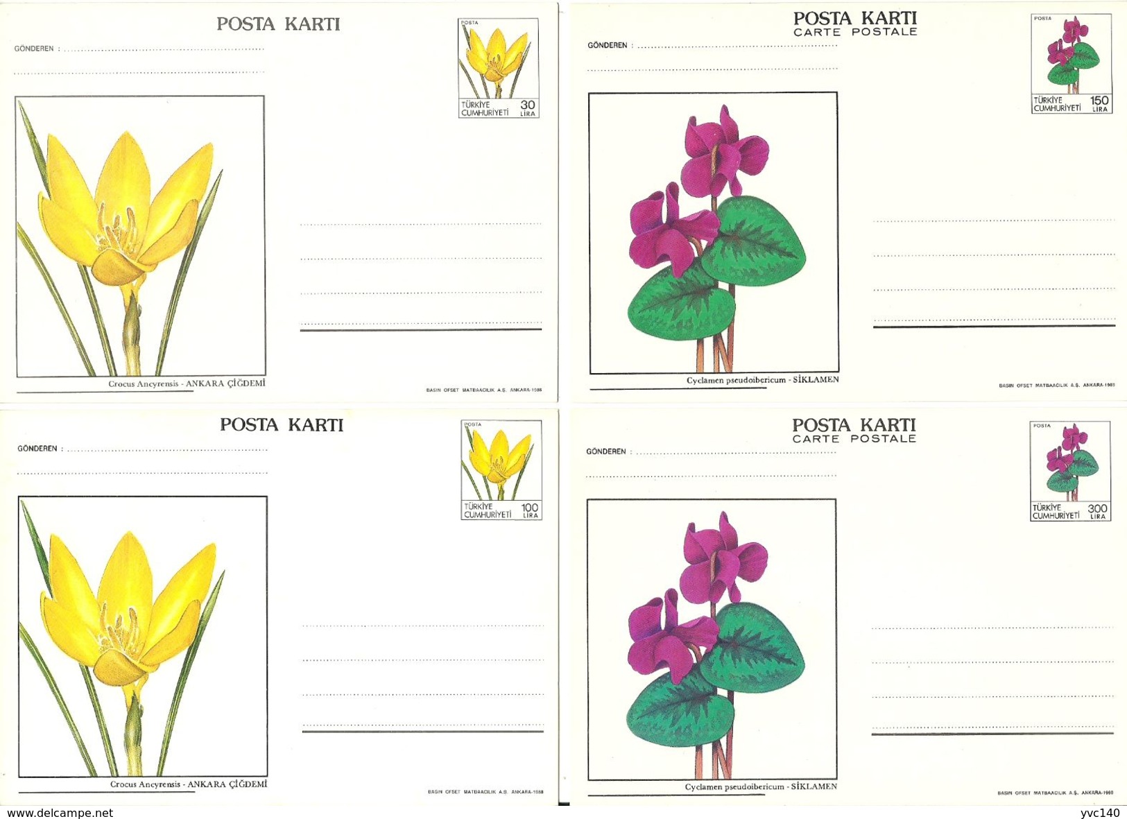 Turkey; 1988 Postal Stationery With The Subject Of Flowers (Complete Set) - Ganzsachen