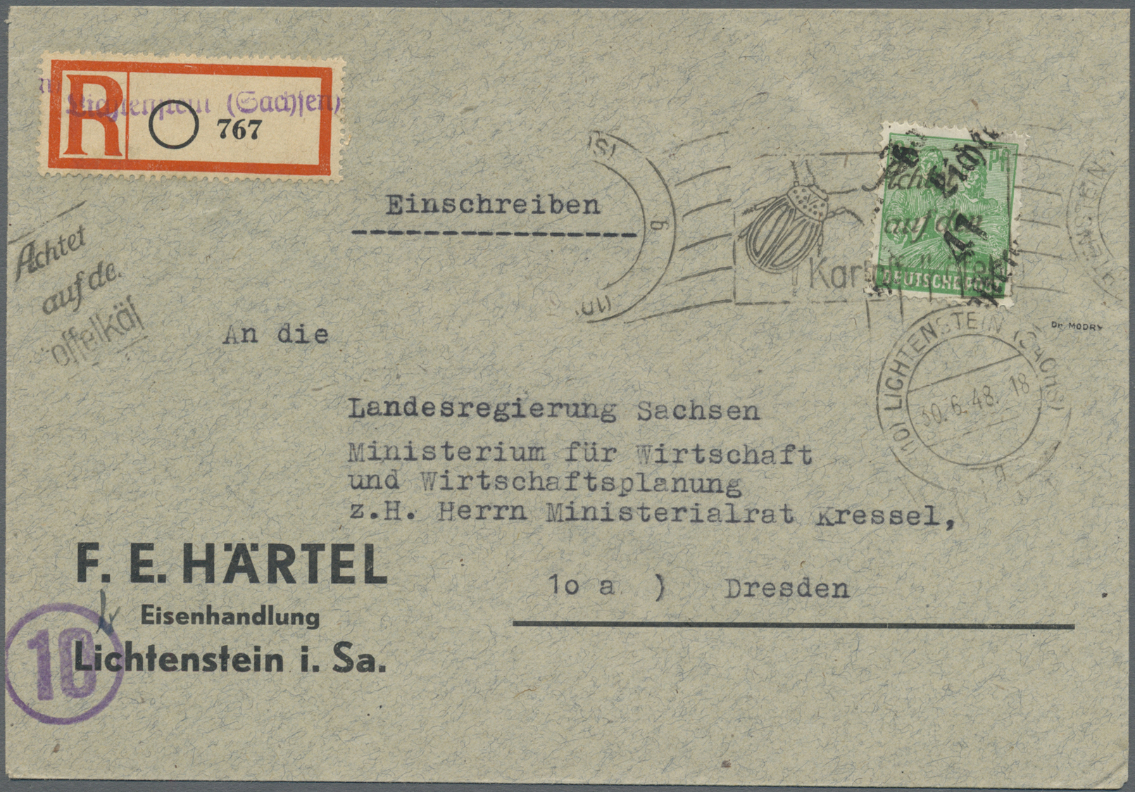 Br Sowj. Zone - Bezirkshandstempel: 1948, Schöner Posten von 10 ehemaligen Einzellos-Belegen mit Bezirk