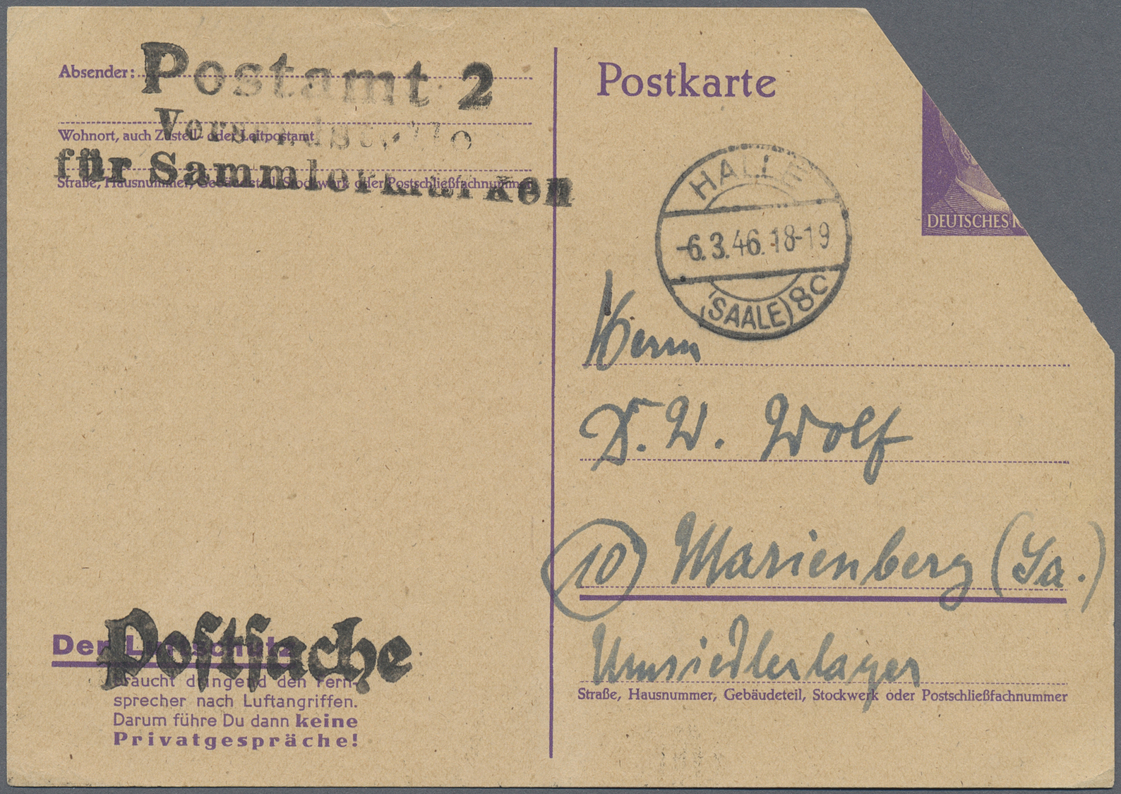 GA Sowjetische Zone - Ganzsachen: 1945/46,  Posten Von 20 Bedarfsgebrauchten GA-Karten (teils Ehemalige - Autres & Non Classés