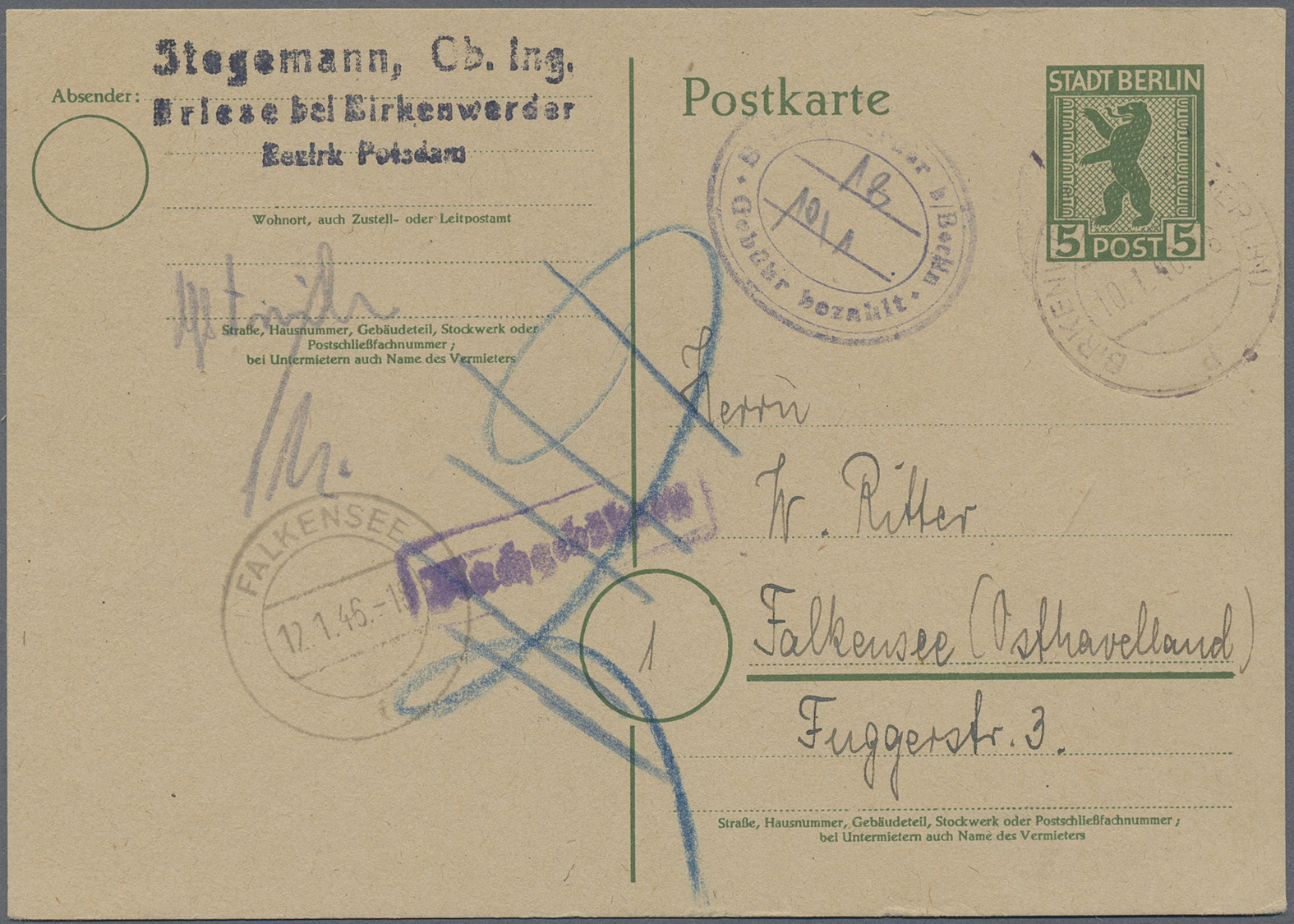 GA Sowjetische Zone - Ganzsachen: 1945/46,  Posten von 20 bedarfsgebrauchten GA-Karten (teils ehemalige