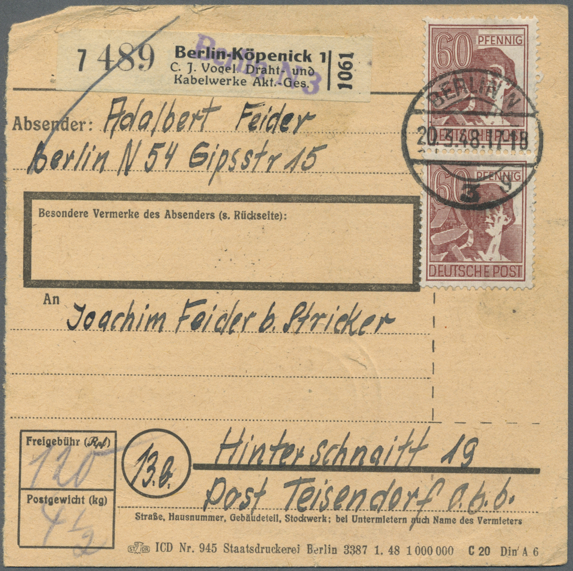 Br Bizone: 1948/52, Paketkartenposten Bauten I Mit über 1000 Paketkarten, Dabei Viele Seltene EF, MeF, - Andere & Zonder Classificatie