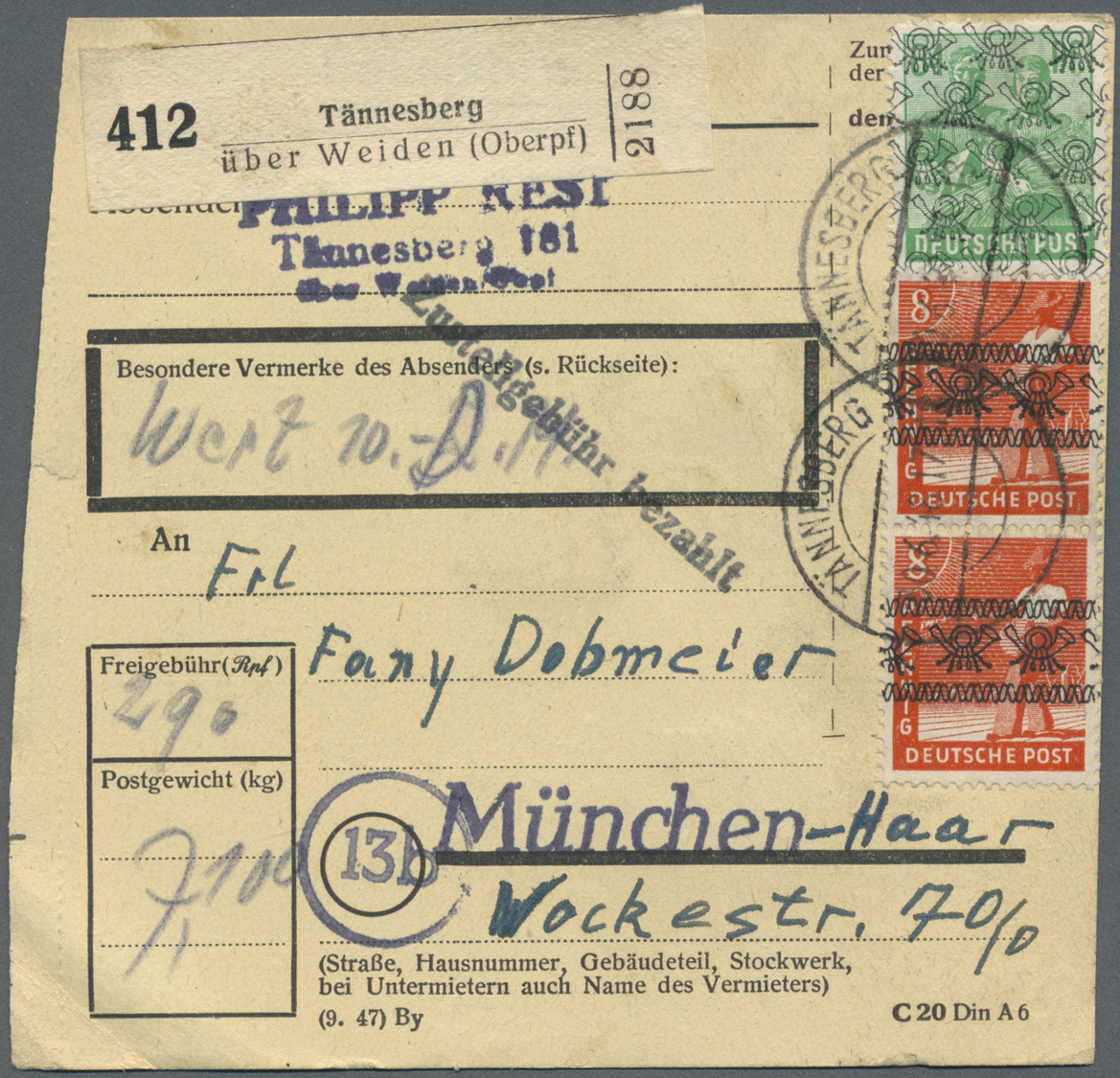 Br Bizone: 1948/52, Paketkartenposten Bauten I Mit über 1000 Paketkarten, Dabei Viele Seltene EF, MeF, - Andere & Zonder Classificatie