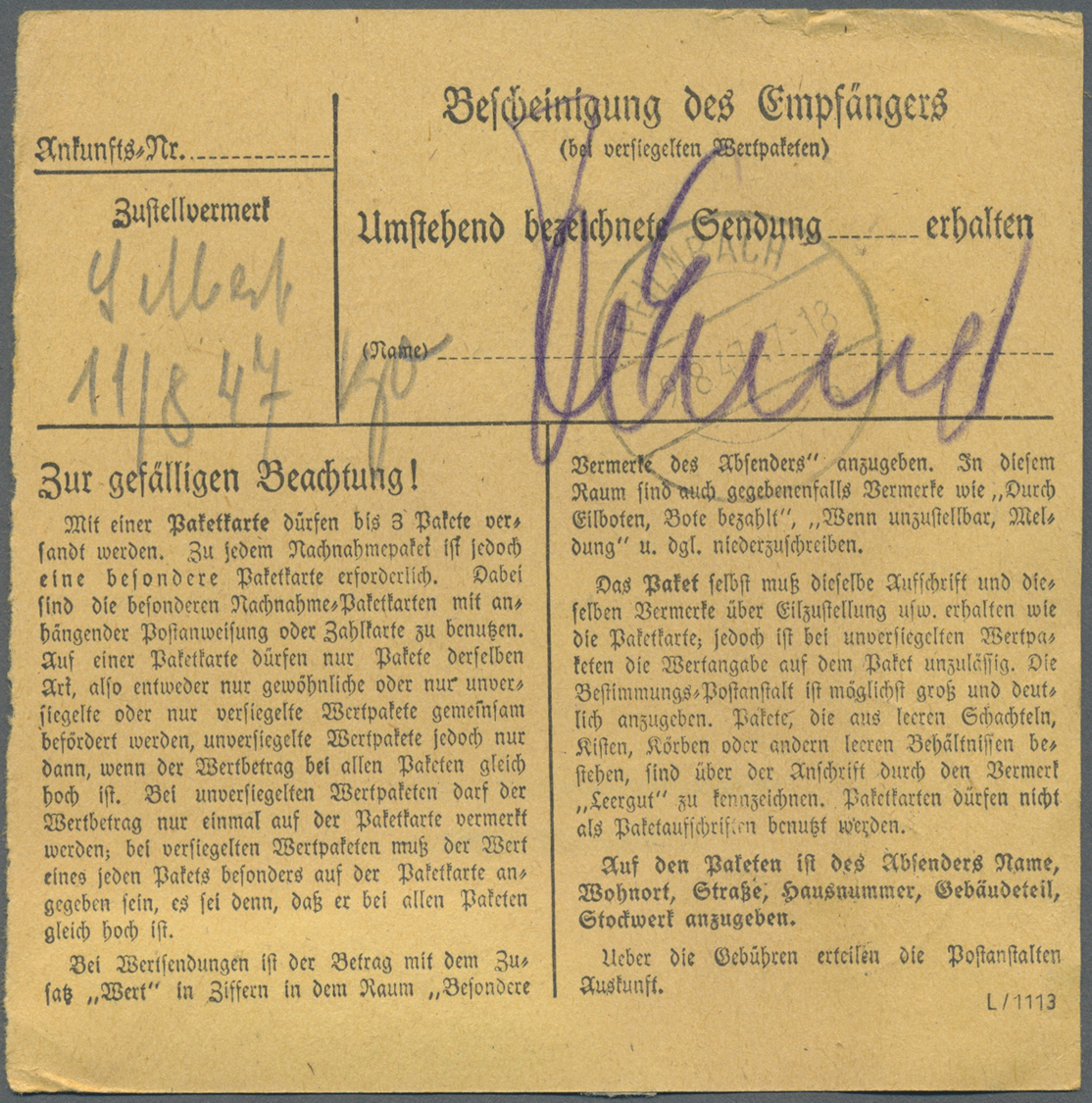 Br Bizone: 1948/52, Paketkartenposten Bauten I mit über 1000 Paketkarten, dabei viele seltene EF, MeF,