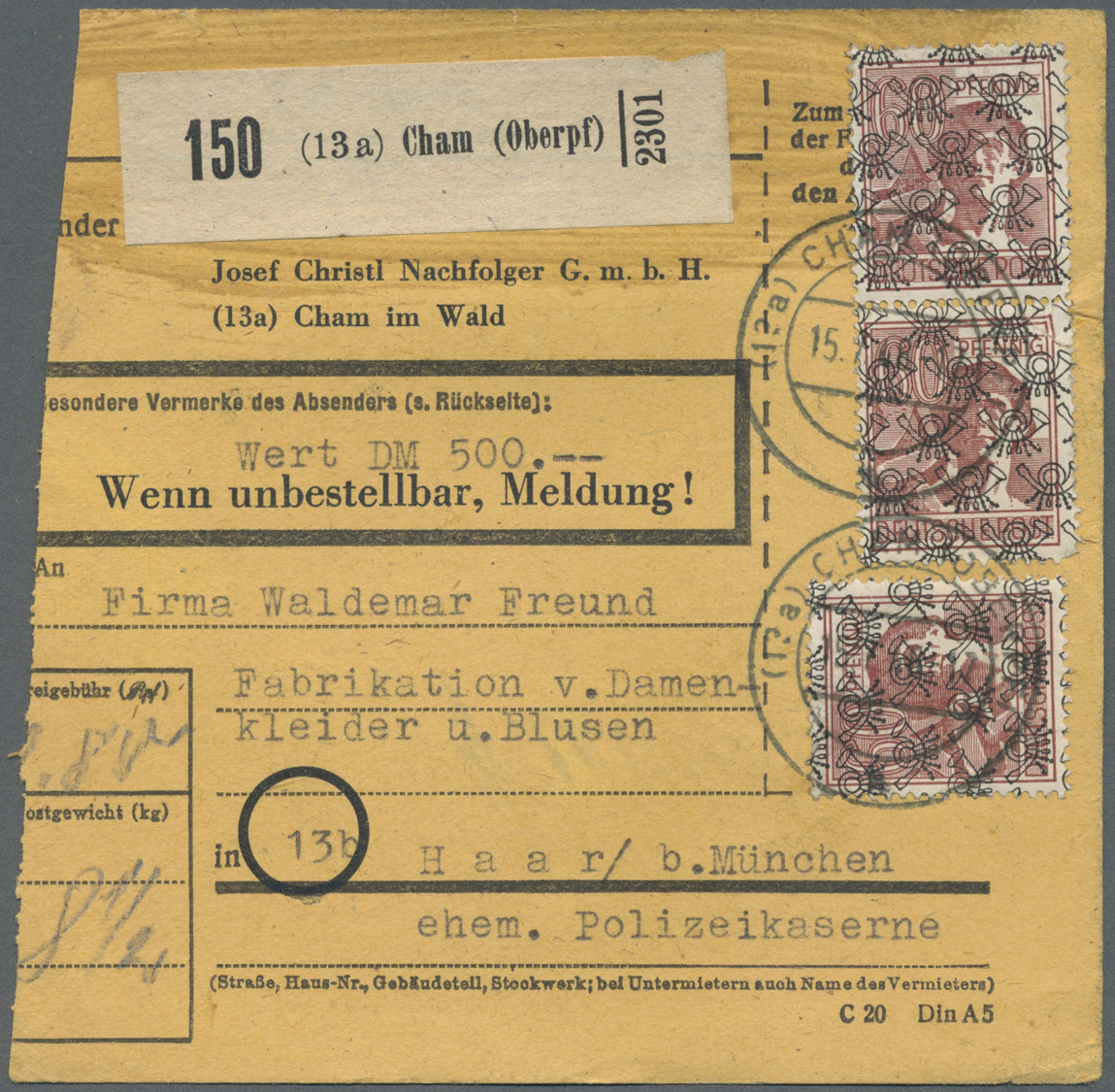 Br Bizone: 1948/52, Paketkartenposten Bauten I mit über 1100 Paketkarten, dabei viele seltene EF, MeF u