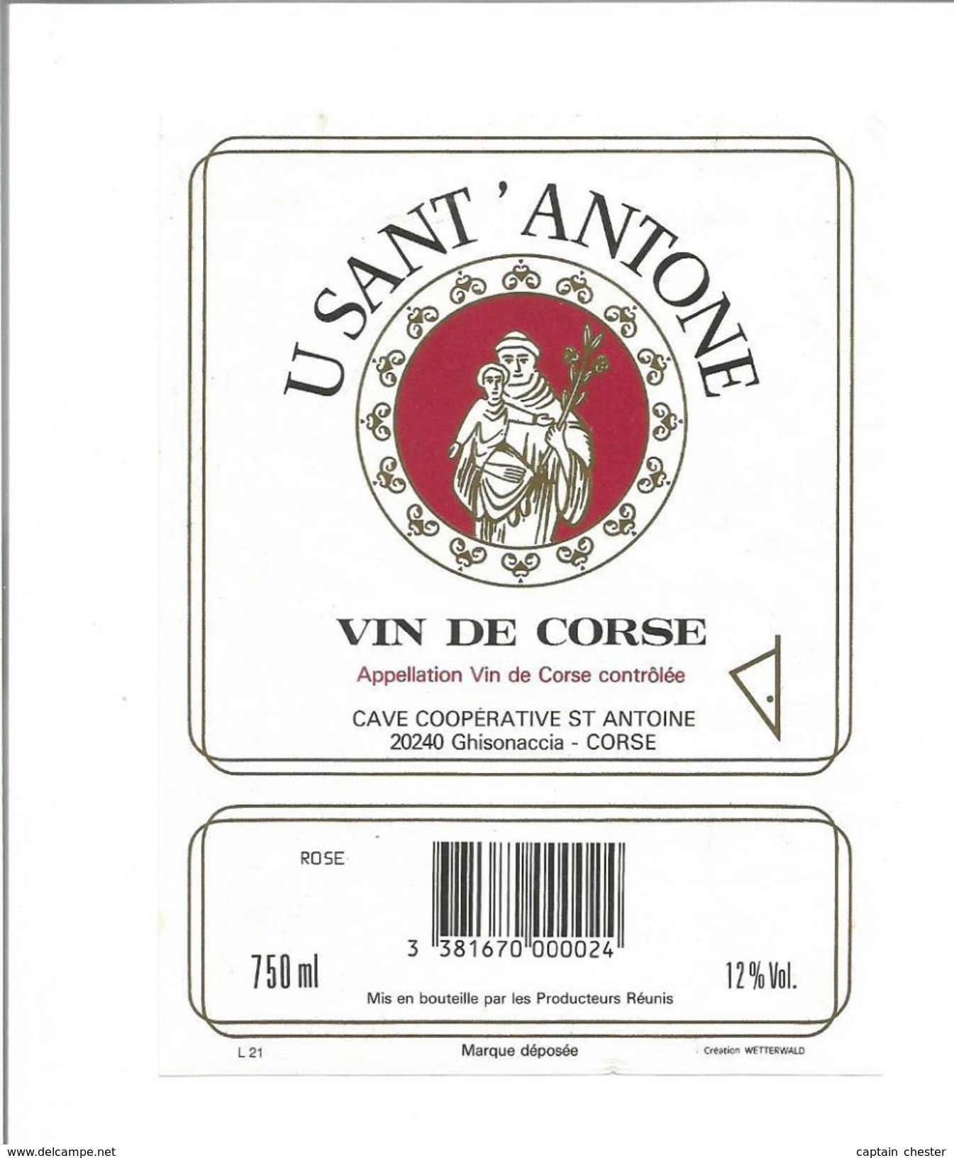 Etiquette De VIN CORSE " U SANT ANTONE - Ghisonaccia " - Religious