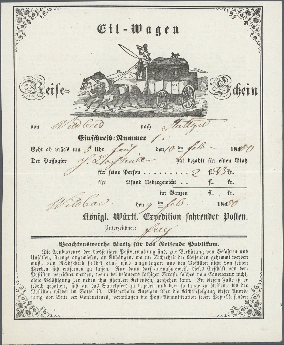 Br Altdeutschland - Vorphila: 1850/1856, Drei Verschiedene, Dekorative Reise-Scheine, Zwei Stück Mit Un - Vorphilatelie