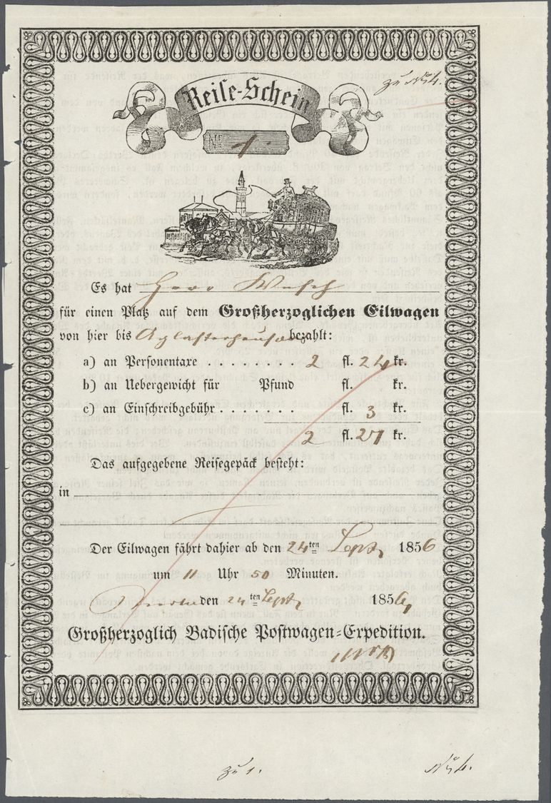 Br Altdeutschland - Vorphila: 1850/1856, Drei Verschiedene, Dekorative Reise-Scheine, Zwei Stück Mit Un - Vorphilatelie